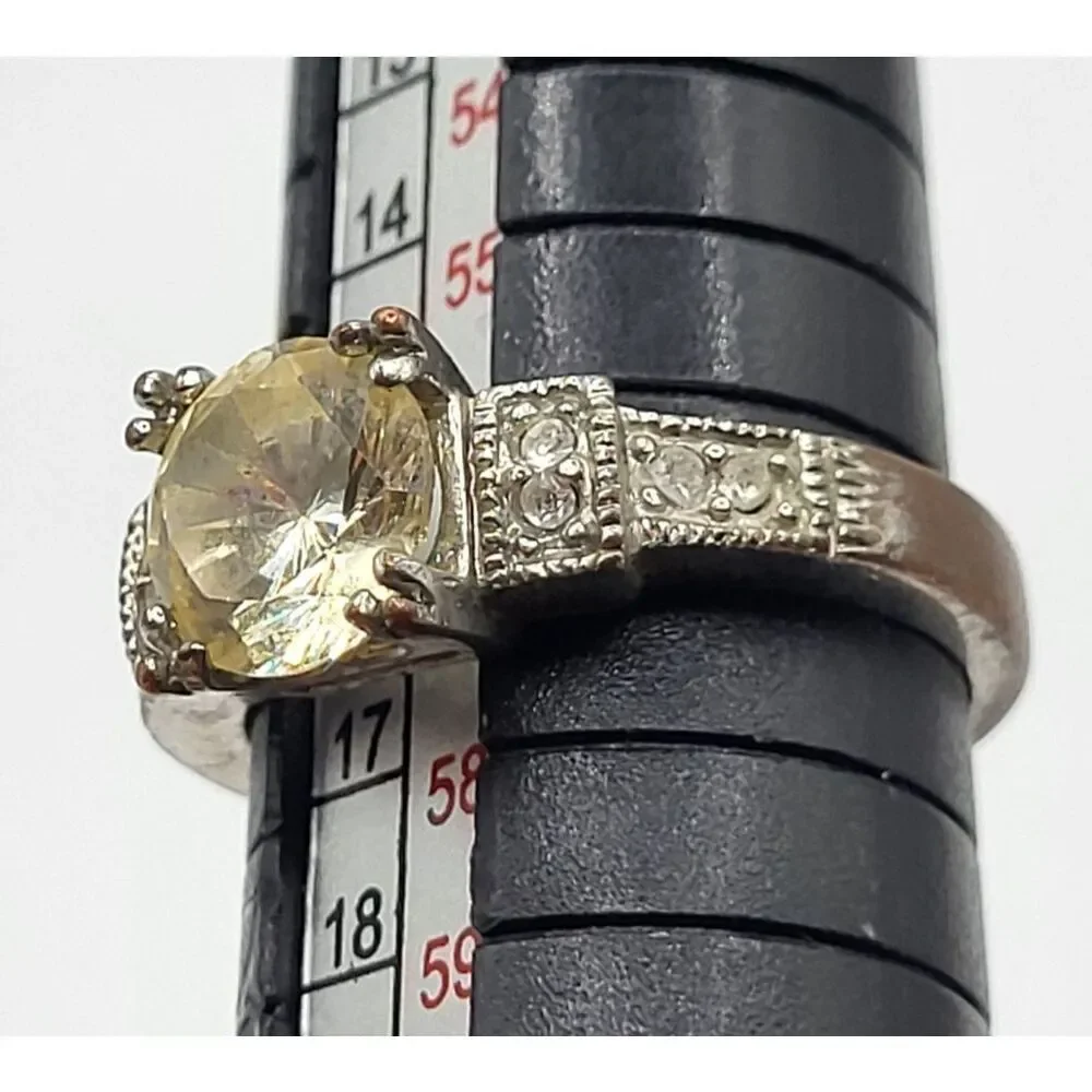 Citrine Prong Set Marcasite Ring Solitaire Size 8